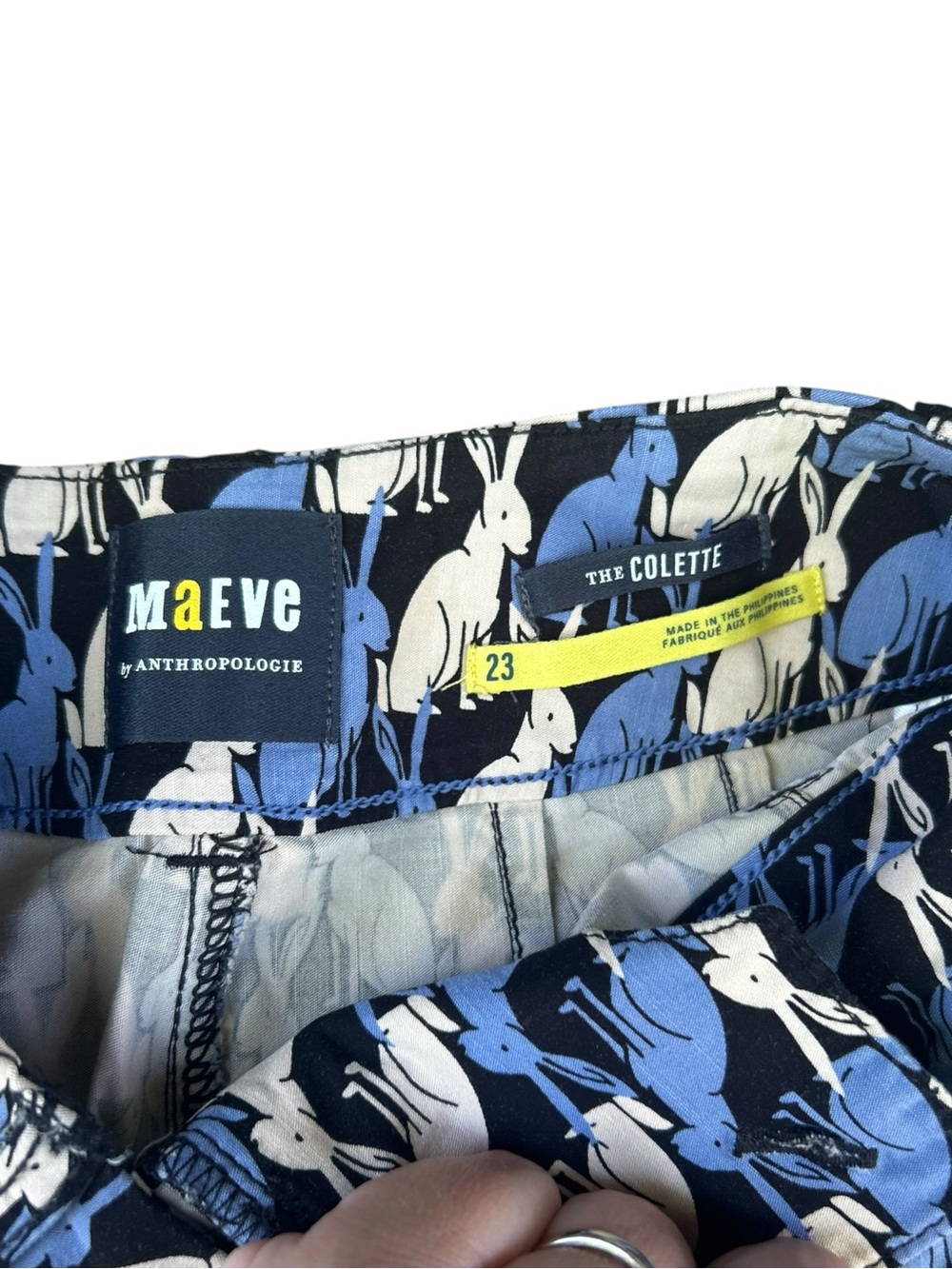 Anthropologie Maeve Colette Wide Leg Crop Pants Rabbit Print Blue Bunnies Sz 23 - Picture 6 of 8